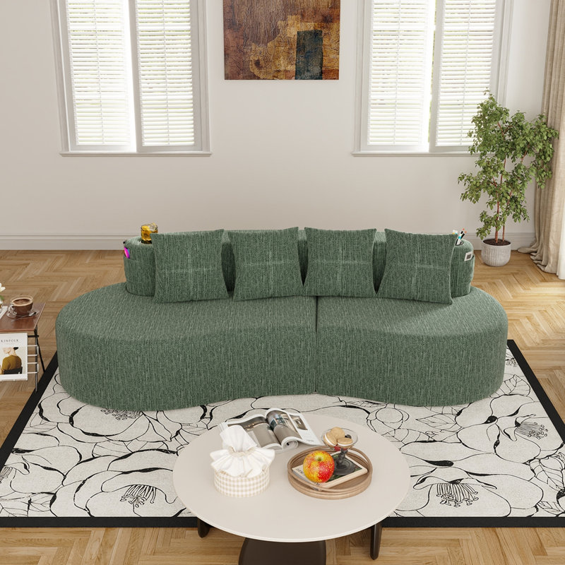 Canapé modulaire incurvé moderne 3 places, Chenille verte