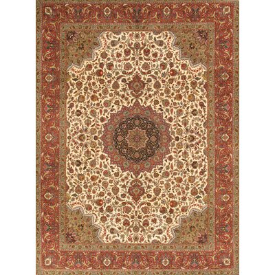 One-of-a-Kind Tabriz Hand-Knotted Ivory/Brown/Red 9'10"" x 13'8"" Area Rug -  Pasargad, 20975