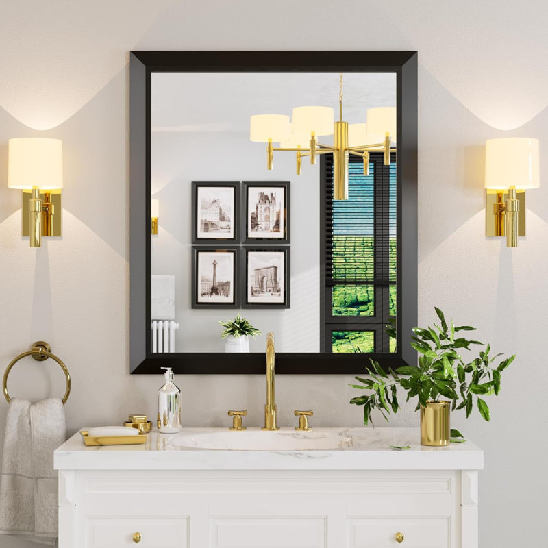 Miroir de salle de bain en verre trempé épais de haute qualité, 36 po x 32 po, Noir