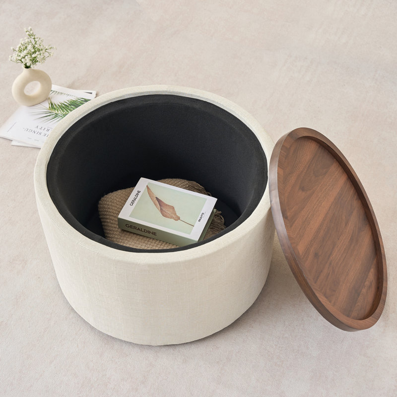 Ensemble de 2 repose-pieds gigognes en lin et plateau en bois avec plateau en bois