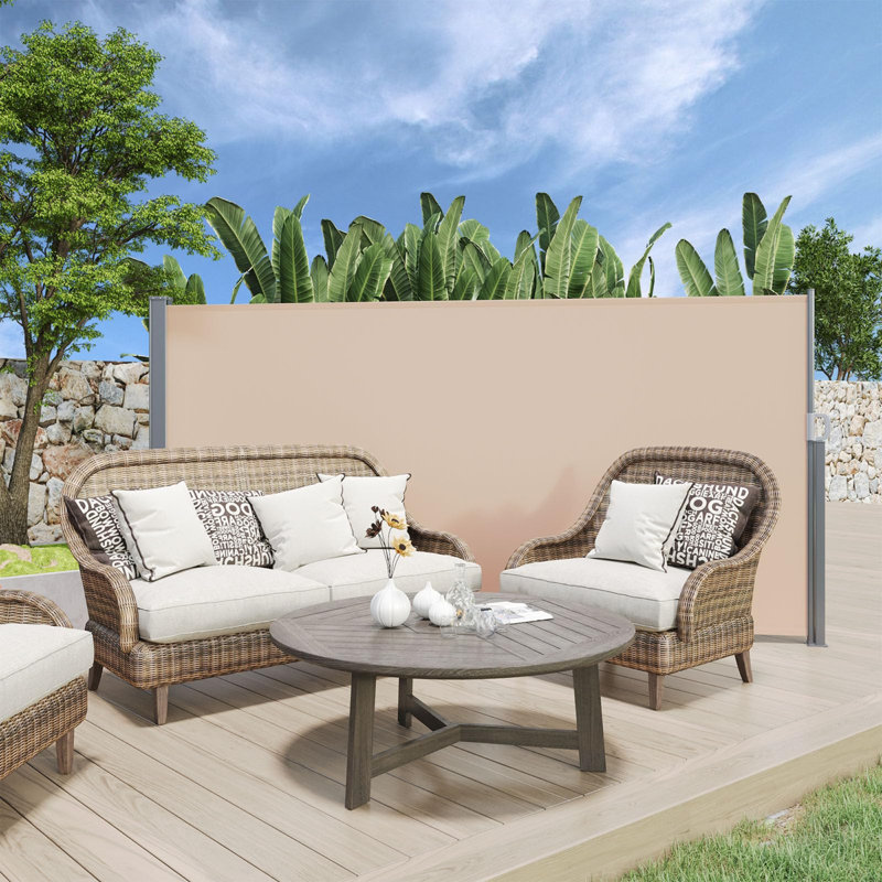 Auvent latéral rétractable en tissu, Beige, H 71 po x l 138 po