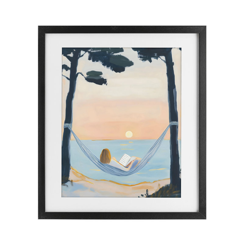 «Reading At Sunset in Hammock», impression sous verre encadrée, design par The Prints Vibe, 21 x 17