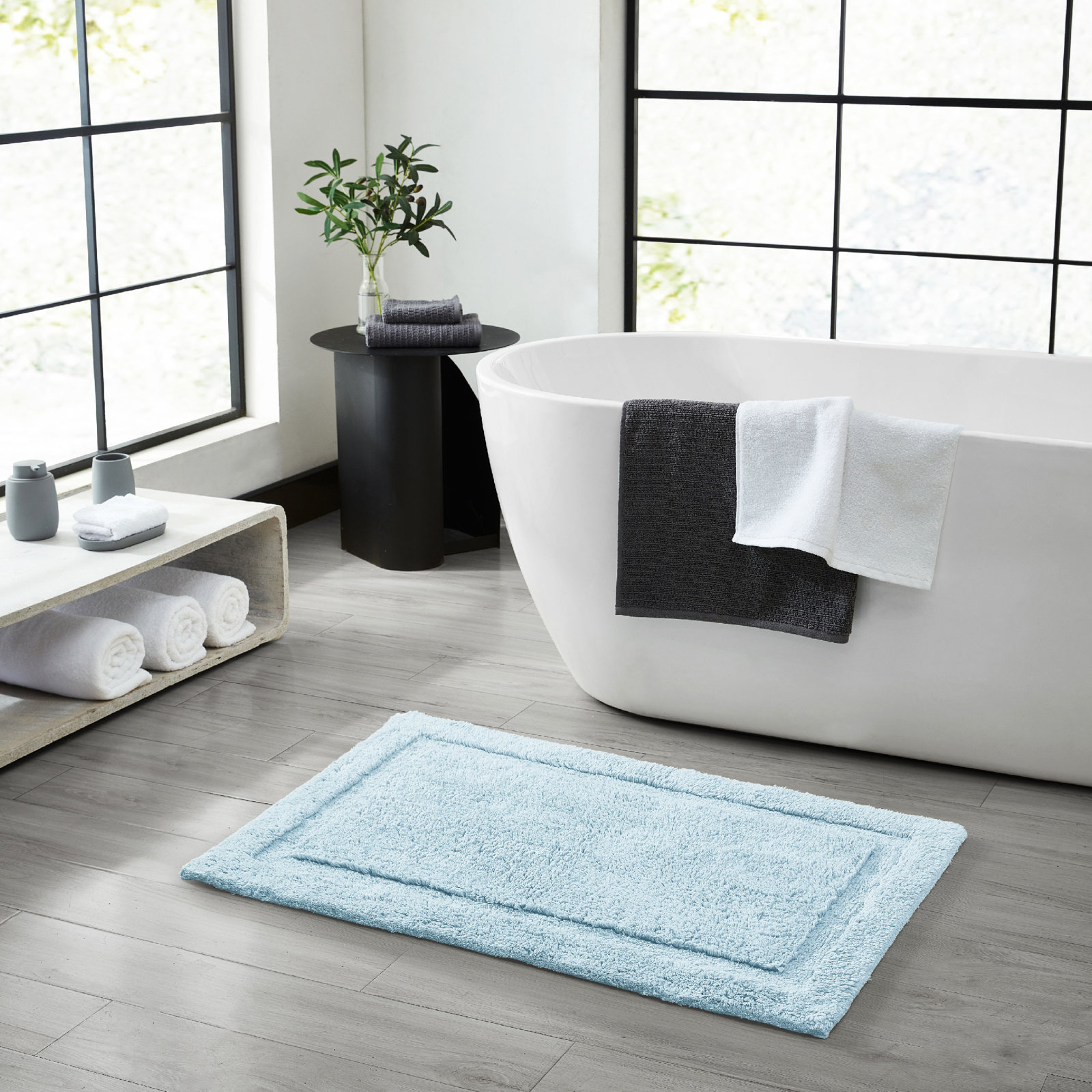 Rane Plush Cotton Bath Mat, Pale Blue, 27"W x 45"L