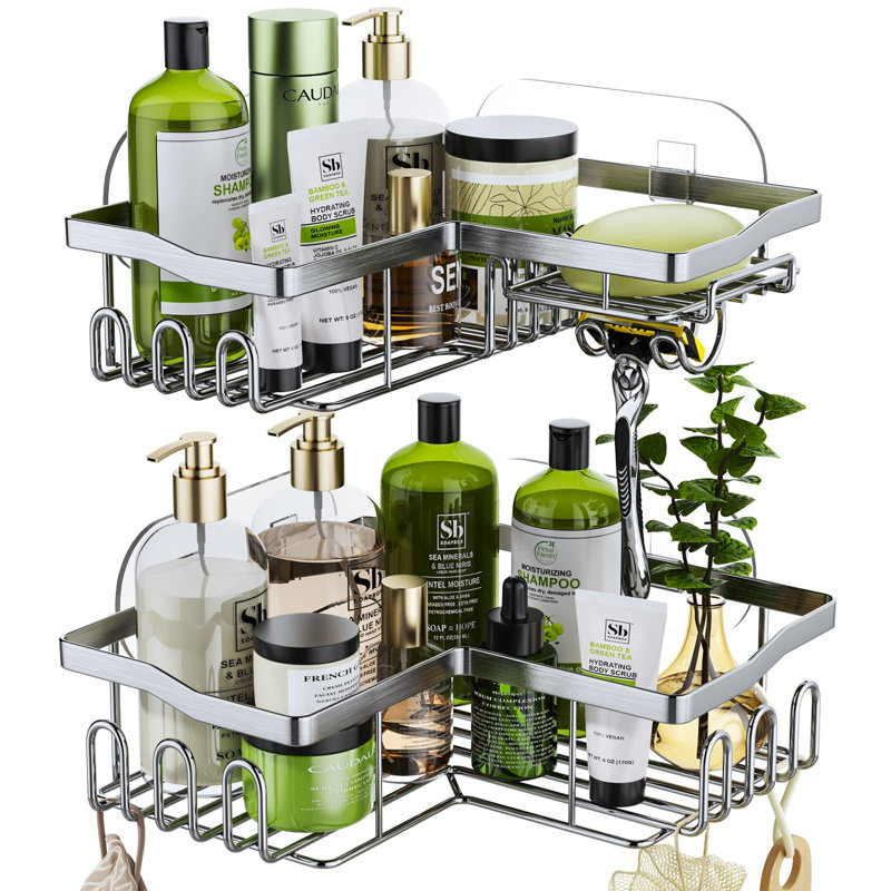 Newcastle Adhesive Stainless Steel Shower Shelf, Silver