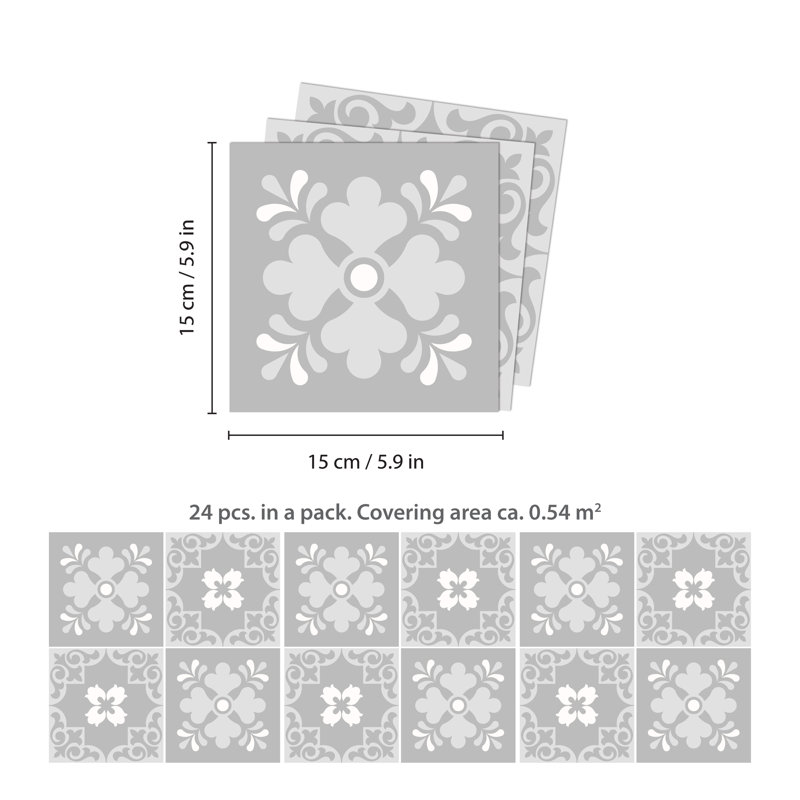 Carreau de mosaïque auto-adhésif en PVC 24 po x 35 po, Gris clair