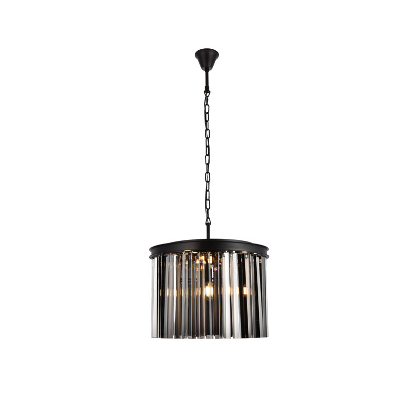 Lustre cylindrique unique à 6 lumières Yazmin, Brun moka, Abat-jour argenté (gris)