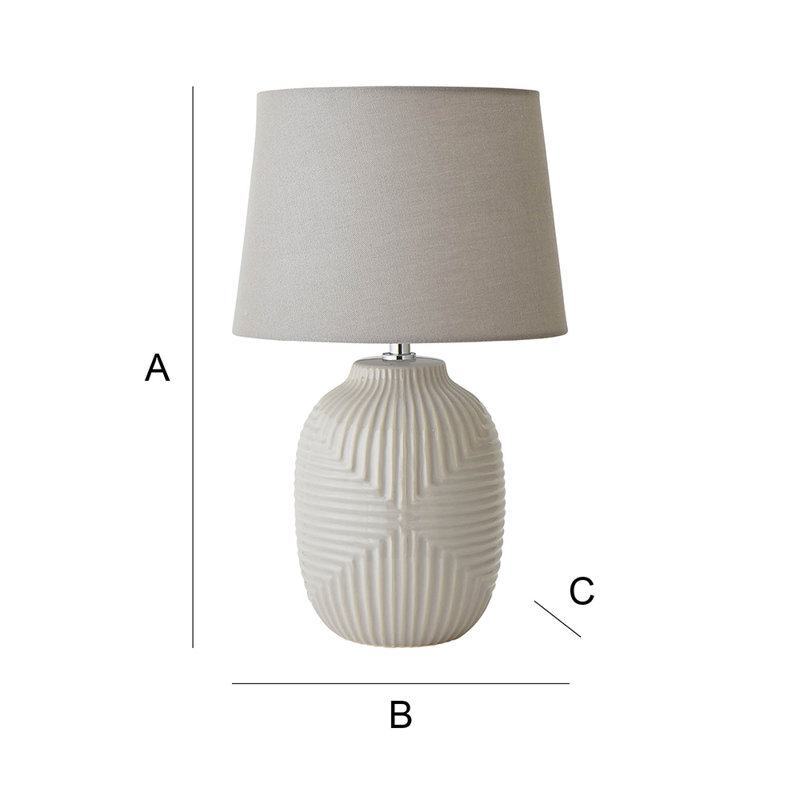 Harrison Tapered Lamp Shade Geometric Ribbed Pattern Gloss Small Table Lamp, No, 41cm H x 25cm W x 25cm D, Grey