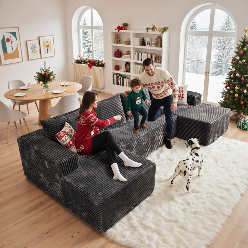 Canapé modulaire en forme de U de 134 po avec méridienne double et canapé rembourré désossé pour le salon ou la chambre à coucher