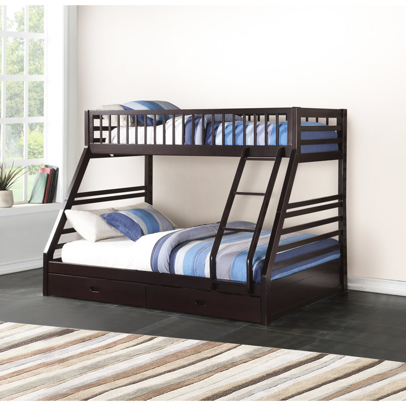 Lit superposé simple TG / grand avec rangement et 2 tiroirs, configuration convertible, système de lattes, façade avant, garde-corps pleine longueur, conception de tiroir français, boiserie en pin, capacité de poids de 220 lb,