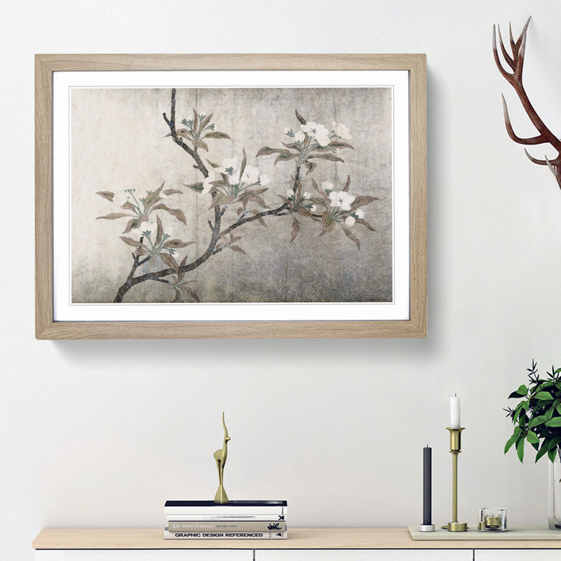Pear Blossoms by Qian Xuan - Picture Frame Painting Print, 48cm H x 65cm W x 2cm D, Oak Framed