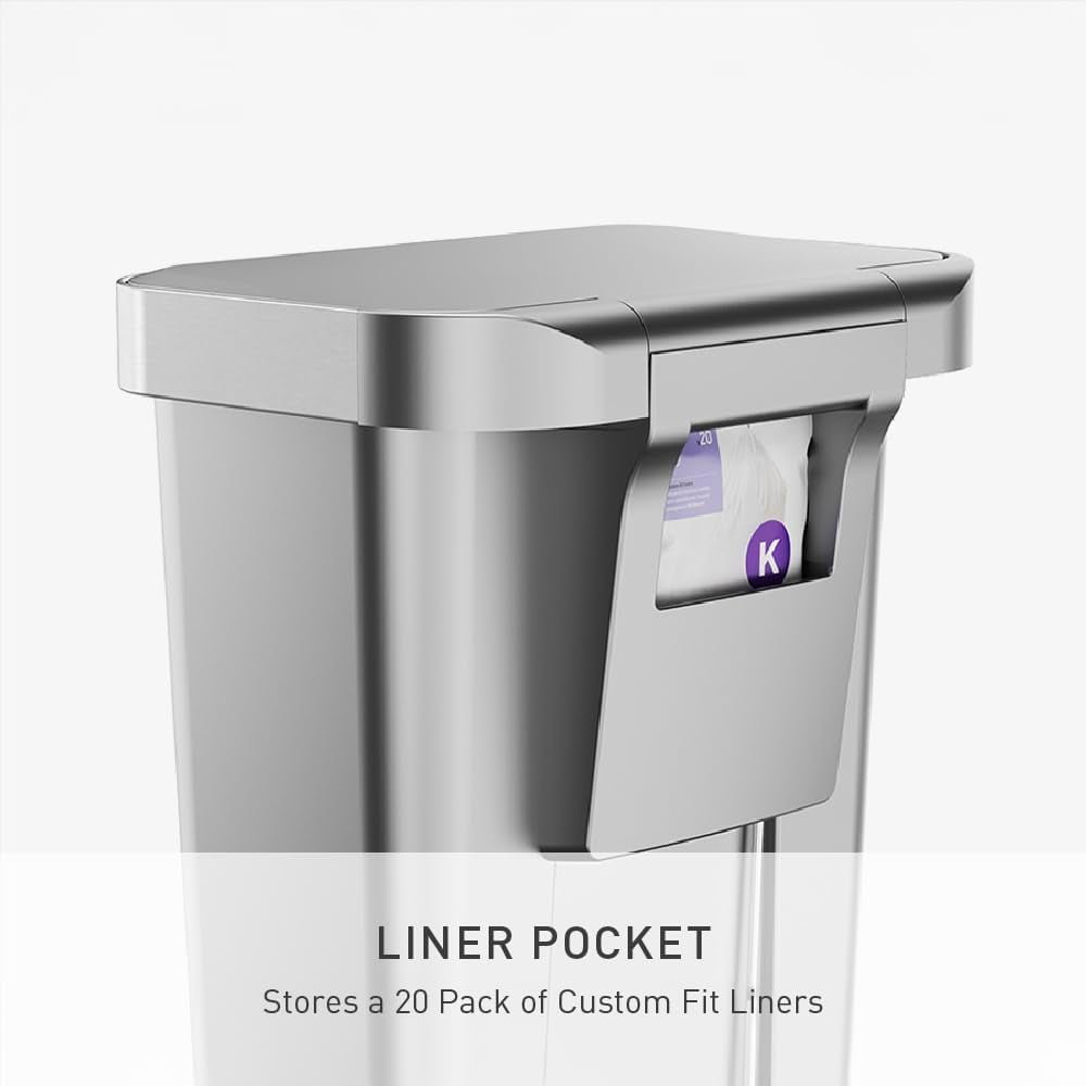 Simplehuman 45 Liter / 12 Gallon Rectangular Kitchen Step Trash Can with Soft-Close Lid, Plastic, Alloy