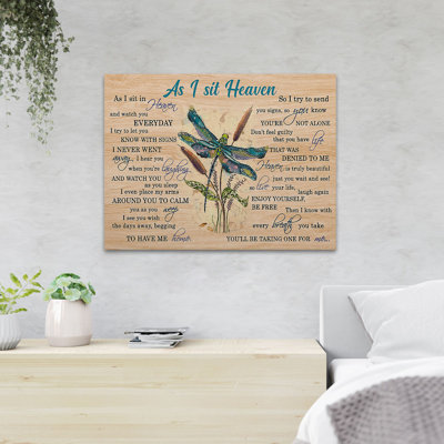 Dragonfly And Plants - As I Sit Heaven - 1 Piece Rectangle Graphic Art Print On Wrapped Canvas
