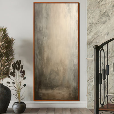 «Hazy Summer Landscape In Beige By The Lake - Minimalisme, reproduction sur toile encadrée, art mural brun minimaliste