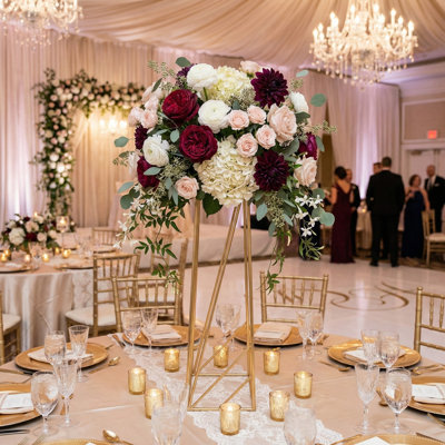 Gold Geometric Flower Stands - 27.5" Tall Heavy-Duty Metal Column Vase for Wedding Table Centerpieces & Event Decorations