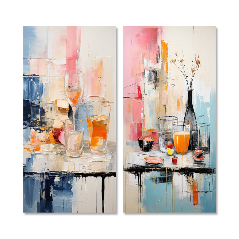 Abstraction alimentaire, ensemble de 2 reproductions d'art mural repas et pique-nique, Toile tendue, H 28 po x l 25 po