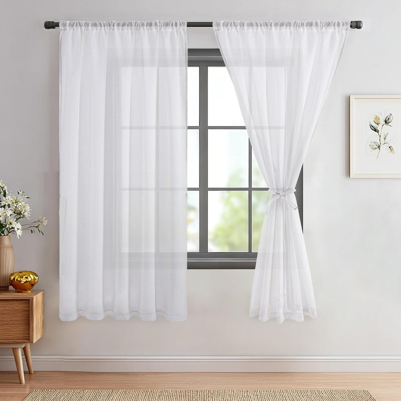 Semi Sheer Curtain Panel Pair, White, 117 cm Width x 229 cm Drop