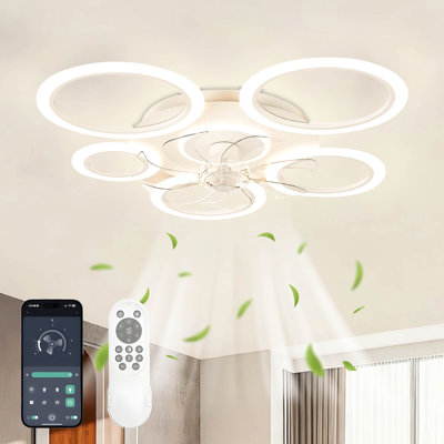 Ventilateur de plafond moderne 35 "avec lumière, 3 lumières DEL à intensité variable, télécommande intérieure, moteur réversible