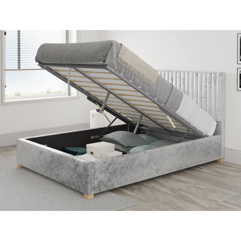 Chevy Upholstered Ottoman Storage Bed, Small Double (4'), Silver