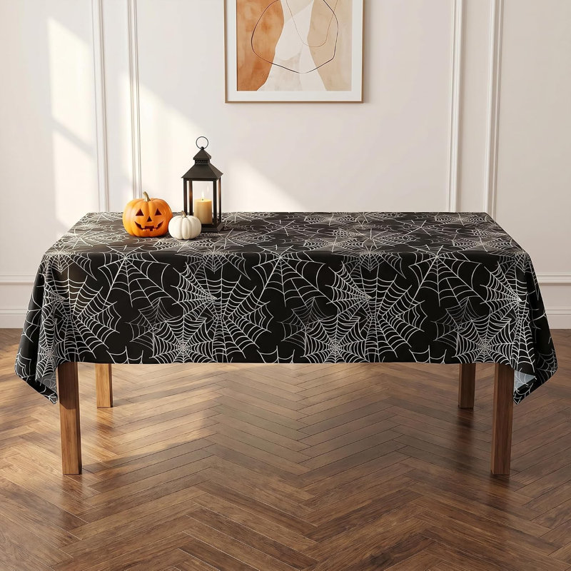 Nappe rectangulaire imperméable motif toile d'araignée d'Halloween, noire et gothique, 152 x 213 cm, pour cuisine et salle à manger, décoration de fête d'automne
