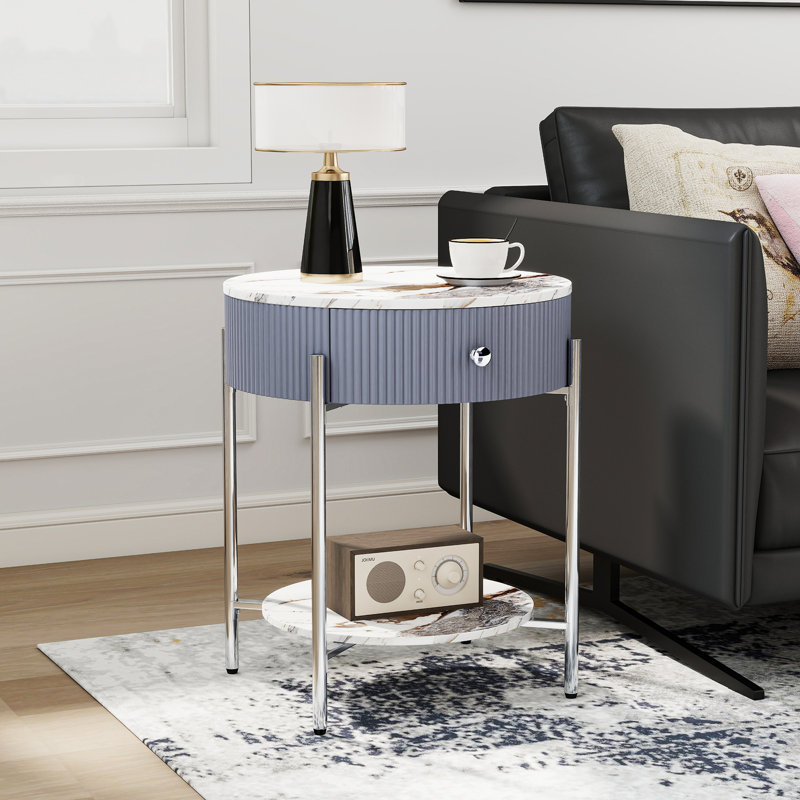 Woodville Side Table with Storage, Chrome, Calacatta Gold