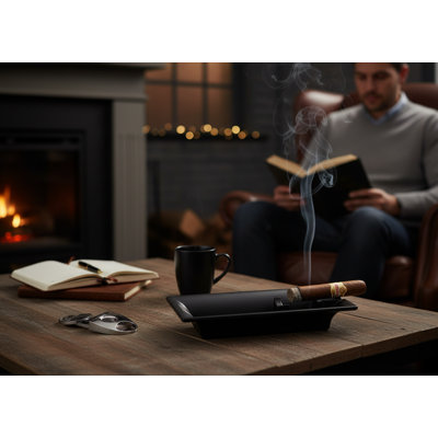 Visol Viscount Matte Black Cigar Ashtray – Deep Basin, Single Cigar Rest