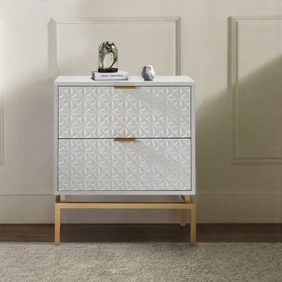 Lydon Mid-Century 25'' Tall 2-Drawer End Table with Metal Base and Built-in outlets