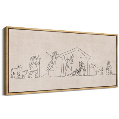 Religious " Minimalistic Nativity Scene Line Drawing Modern Art Relax/Calm WarmExtra Large Wall Decor Office " by Minimalistic Nativity Scene Line Drawing Modern