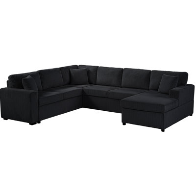 Oversized Sectional Sofa 115.3" U-Shaped Sofa With A Chaise Lounge And Three Soft Throw Pillows For Living Room, Black
