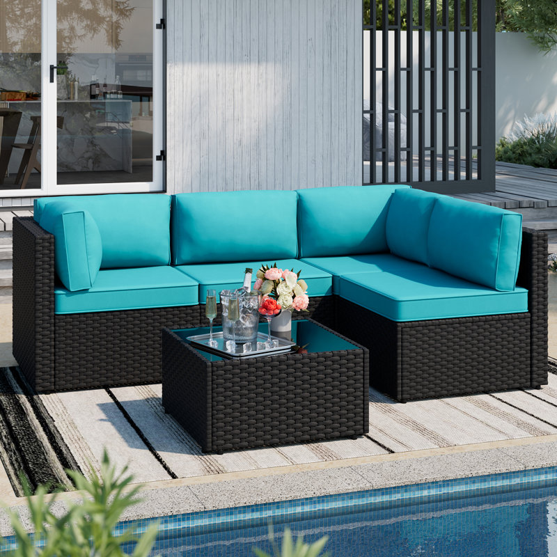 4-Person Outdoor Patio Set Seating Group with Cushions, Blue, Black