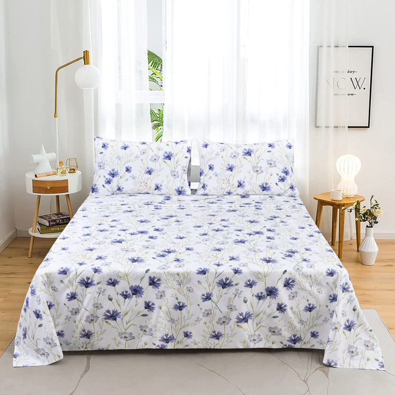  100% Percale Cotton Sheet Set, Full/Double Sheet Set + Fitted Sheet + Pillowcase, Lavender