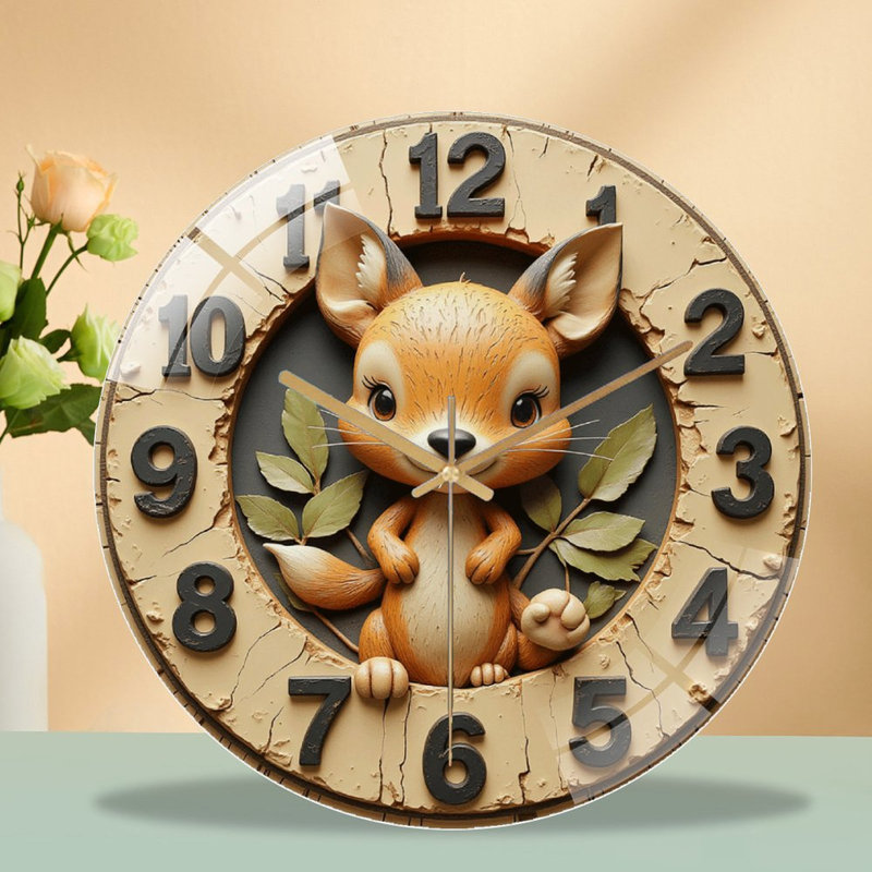 Mignonne caricature de renard, horloge murale 12 po
