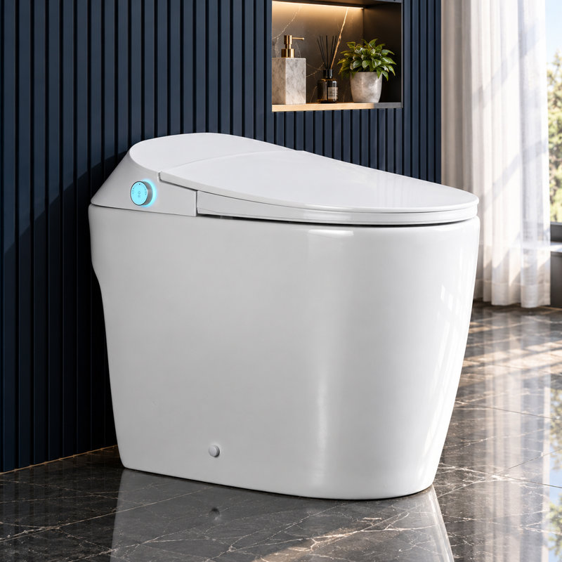 Toilettes intelligentes allongées conformes aux normes ADA, double chasse d'eau 1,1/1,6 GPF, siège chauffant, commande au pied/sans siège/chasse d'eau occultante, veilleuse, fermeture en douceur