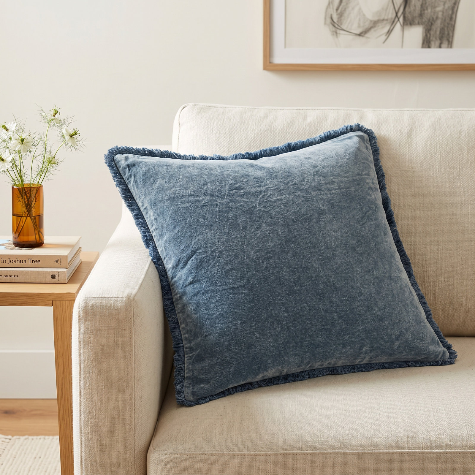 Steph Cotton Pillow Cover, 20" x 20", Denim, Pillow Cover Only - No Insert