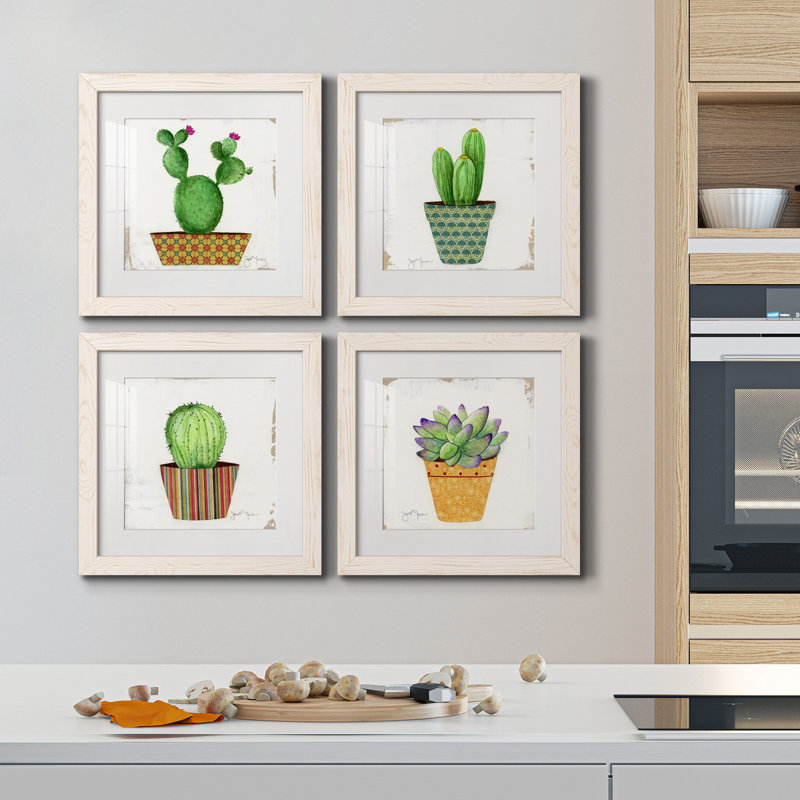 " Boho Cacti I " 4 - Pieces, 31.5" H x 126" W x 1.5" D, White, No Mat