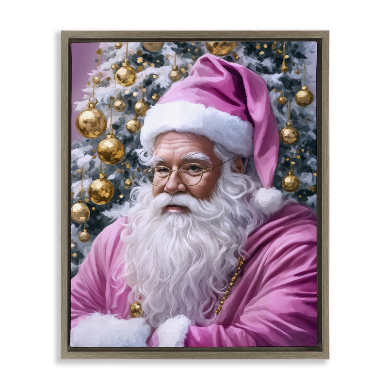 Père Noël traditionnel dans un cadre flottant rose, design par Tabz Jones, Cadre flottant orme Montalcino, H 21 po x l 17 po