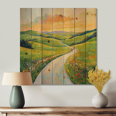 Countryside Road In Summer I - Countryside Wood Wall Decor - On Natural Pine Wood