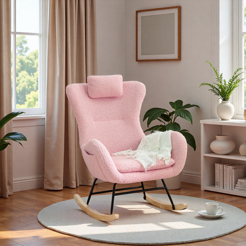 Chaise berçante, fauteuil oscillant rembourré Teddy, Rose