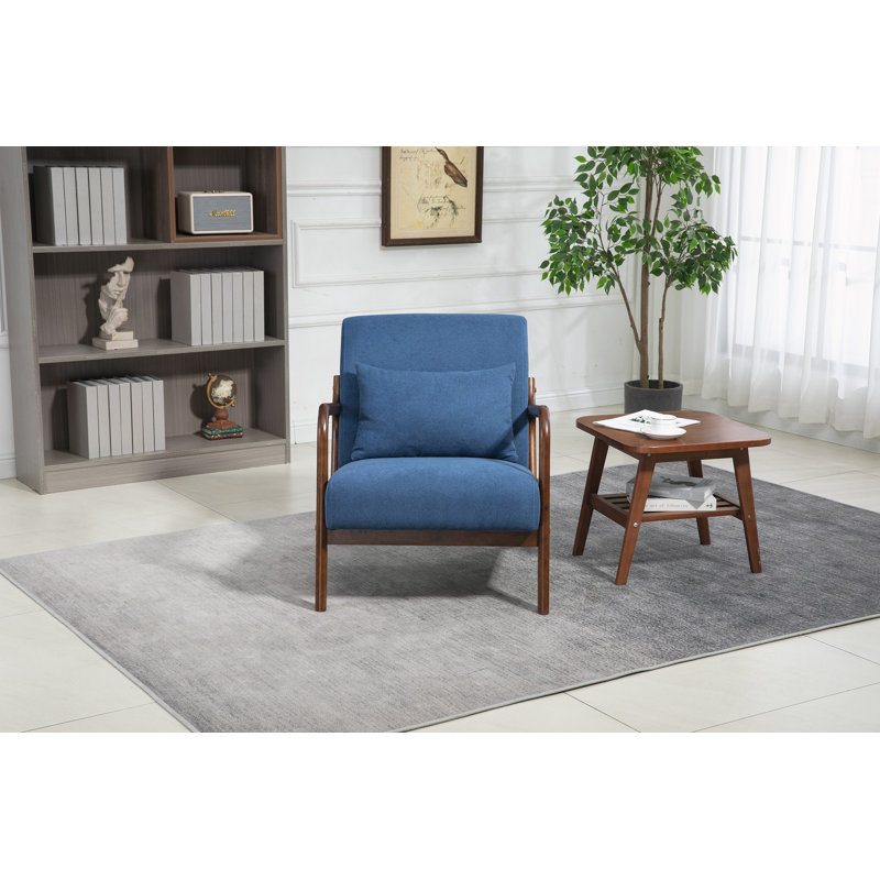 Chaise d'appoint Mid-Century moderne avec structure en bois, Brun, Bleu