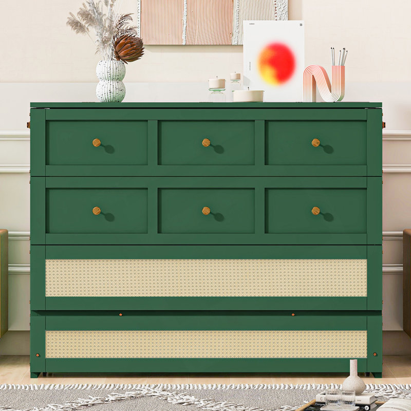 Lit escamotable double avec grands tiroirs, Vert