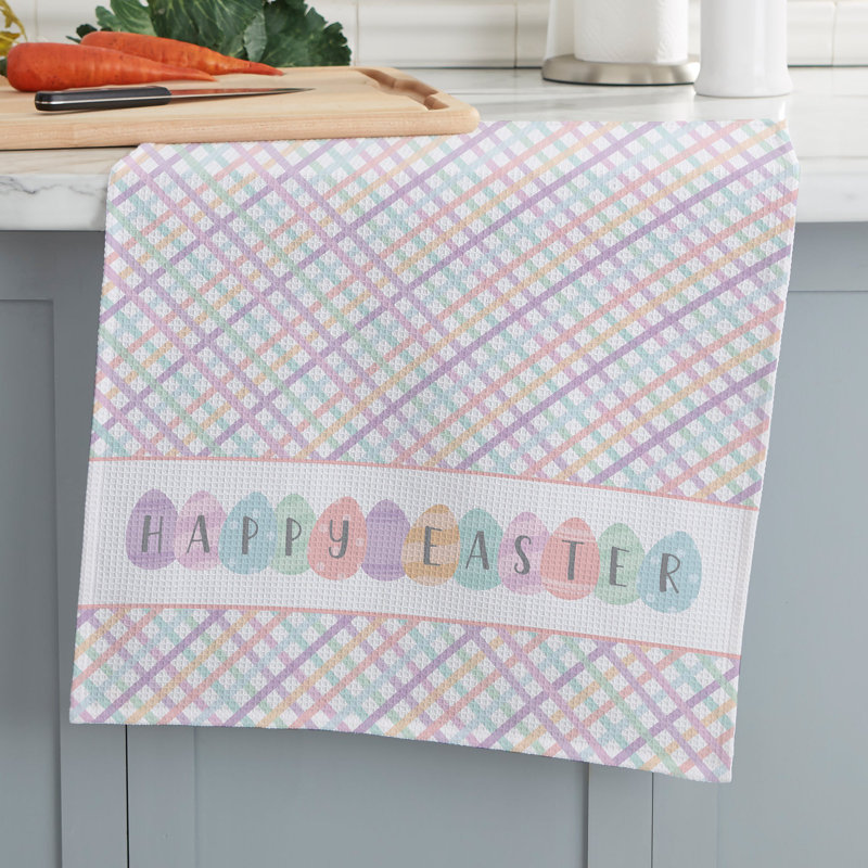  Happy Easter Eggs Waffle Weave Kitchen Towel