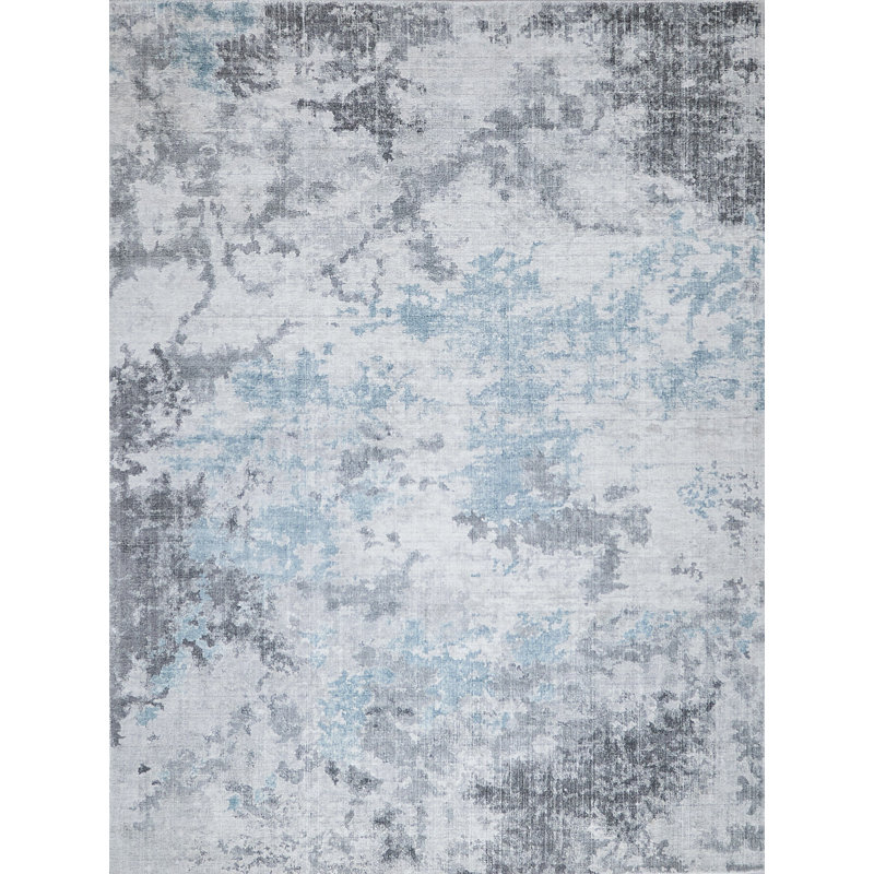 Sky Abstract Area Rug in Gray/Blue, Rectangle 14' x 18'