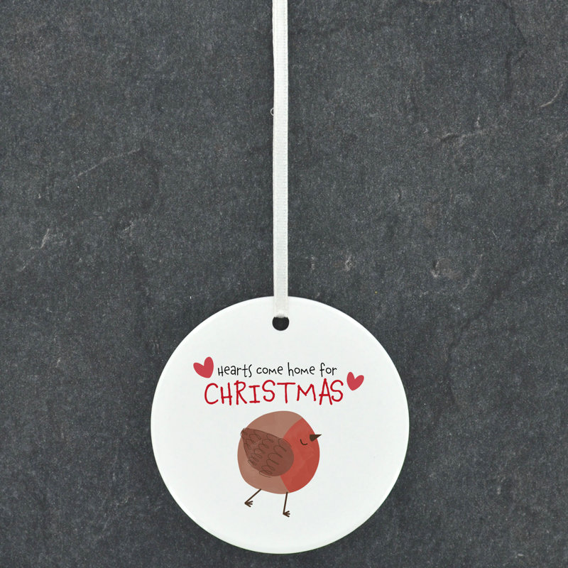 Robin Hearts Come Home For Christmas Robin Circle Shaped Ceramic Ornament