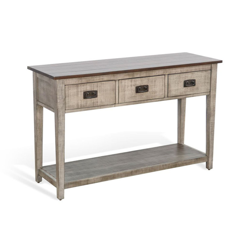 Console Camie, 48 po, 3 tiroirs, acajou massif gris