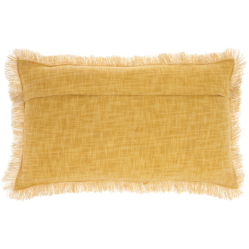 Yellow Fringed Cotton Rectangular Throw Pillow 14" x 24"