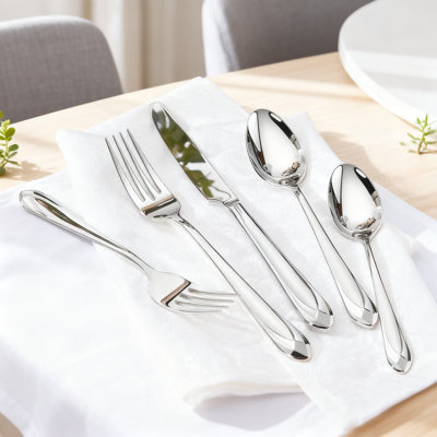 Ensemble de couverts de qualité supérieure 20 pièces pour 4 couverts en acier inoxydable 18/10 avec design inspiré du diamant, argenterie allant au lave-vaisselle pour tous les jours et pour recevoir