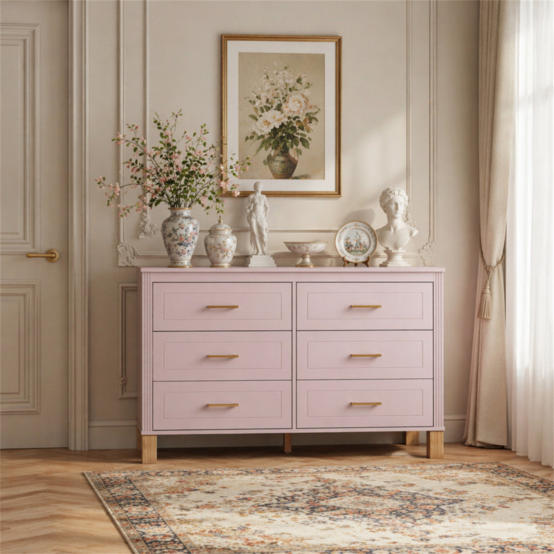 Commode double 6 tiroirs, Pink