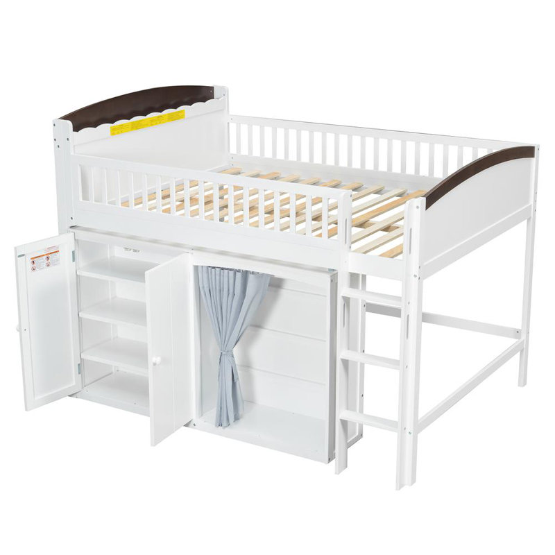 Full Size Loft Bed with Storage, White