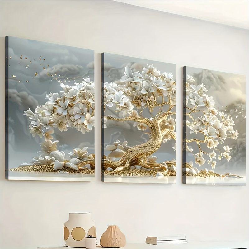 Impression sur toile 3 pièces Bonsai Magnolia White, 18 x 12 pouces 3 pièces