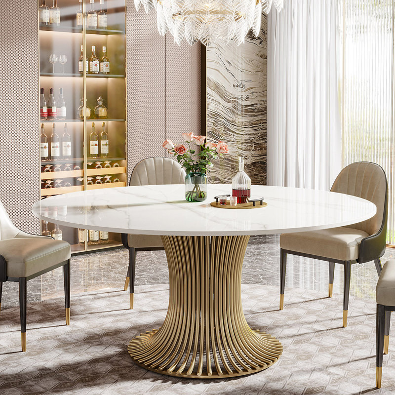 Babbie Round Stone Top Metal Base Dining Table