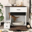Litière d'intérieur cachée pour chat avec 2 tiroirs et porte, table d'appoint brun-blanc, gril rainuré pour enceinte de confort pour chats, chats de table multifonctionnels, accessoires de rangement essentiels, à l'entrée